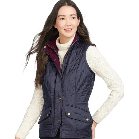 Barbour Cavalry Gilet/Vest. Navy / Merlot. Size 4 - Picture 1 of 12